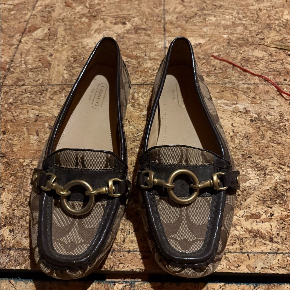 Coach Tan/Brown Signature Canvas Horsebit Flats